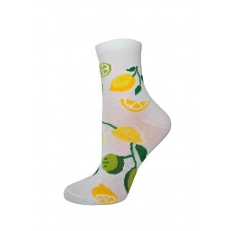Skarpety dziecięce bawełniane ecru w cytryny, limonki