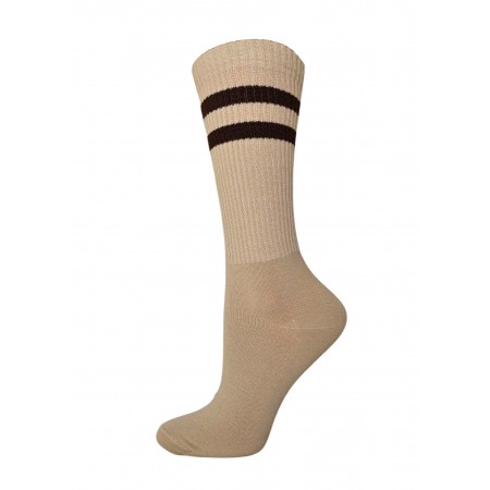 Skarpety damskie wysokie beżowe z paskami prążek