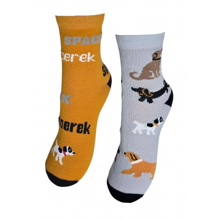 Skarpety chłopięce musztardowo-szare pieski