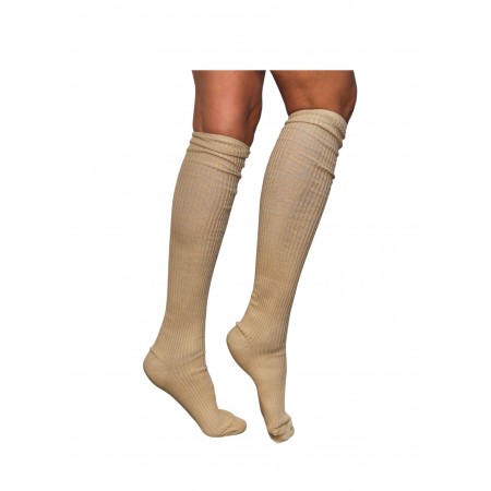 Podkolanówki bawełniane BEZUCISKOWE beżowe prążek