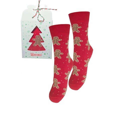 skarpety świąteczne w pudełeczku 1 para czerwone w pierniczki
