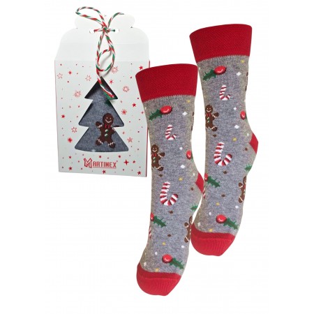 skarpety świąteczne w pudełeczku 1 para szare w pierniczki, lizaki