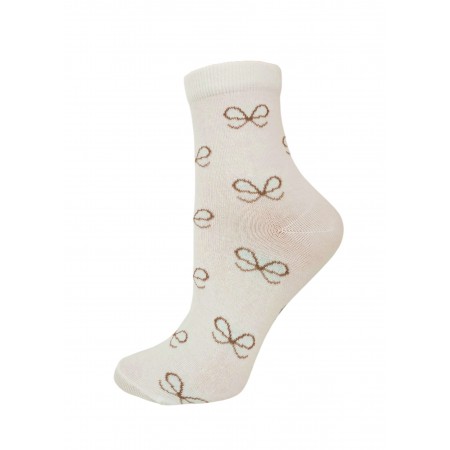 Skarpety damskie ecru w brązowe kokardki