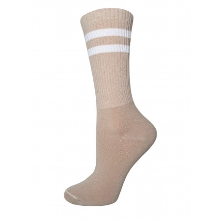 Skarpety damskie wysokie beżowe z białymi paskami